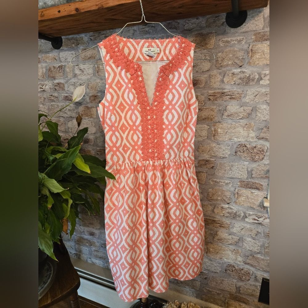 Vineyard Vines Peach and White Cotton Dress Size 0